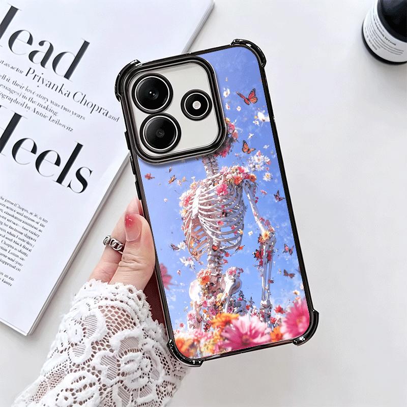 Floral Skull Flower Skeleton Plating Phone Case For Xiaomi Redmi Note 14 15 Pro Plus 13 12 11 11S 11T 10 9S 9 5G Anti-Fall Airab