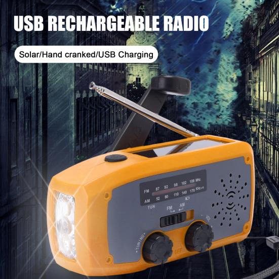 Emergency Solar Radio Design Portable Hand with LED Flashlight Compact Crank Solar Powered Rechargeable