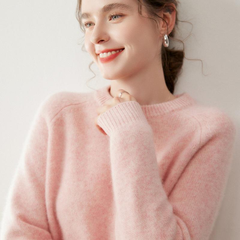 Women's Round Neck Cashmere Sweater - Thick, Soft, Versatile Pullover for Autumn & Winter