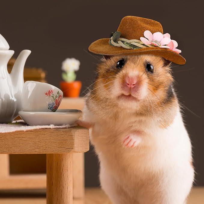 Hamster flower cowboy hat small pet mini cowboy hat guinea pig parrot snake adjustable pet small hat hamster size 8cm