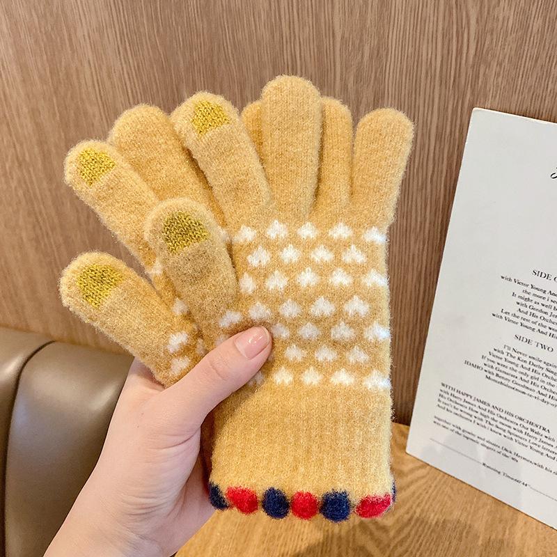 Winter Touchscreen Warme Handschuhe für Damen, Koreanische Version, Kältefestes Radfahren, Niedliche Plüschgestrickte Verdickte Ins Woll Trendy