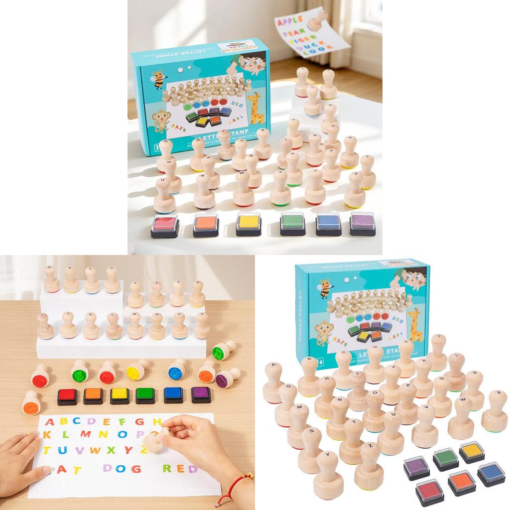 Educational Wooden Alphabet Stamp Set For Kids Learning And Word Spelling Fun