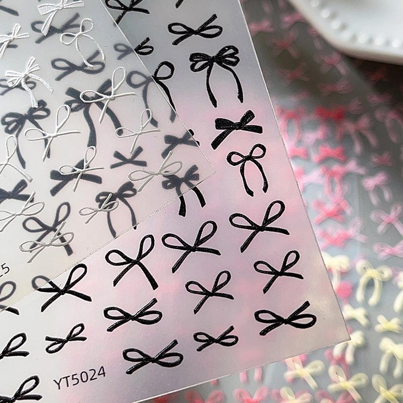 1 Folha Adesivos de Unha 3D Laço Y2K Colorido Fita Gravata Borboleta Adesivos Autoadesivos Sliders Folhas Para Manicure Decoração de Arte de Unha