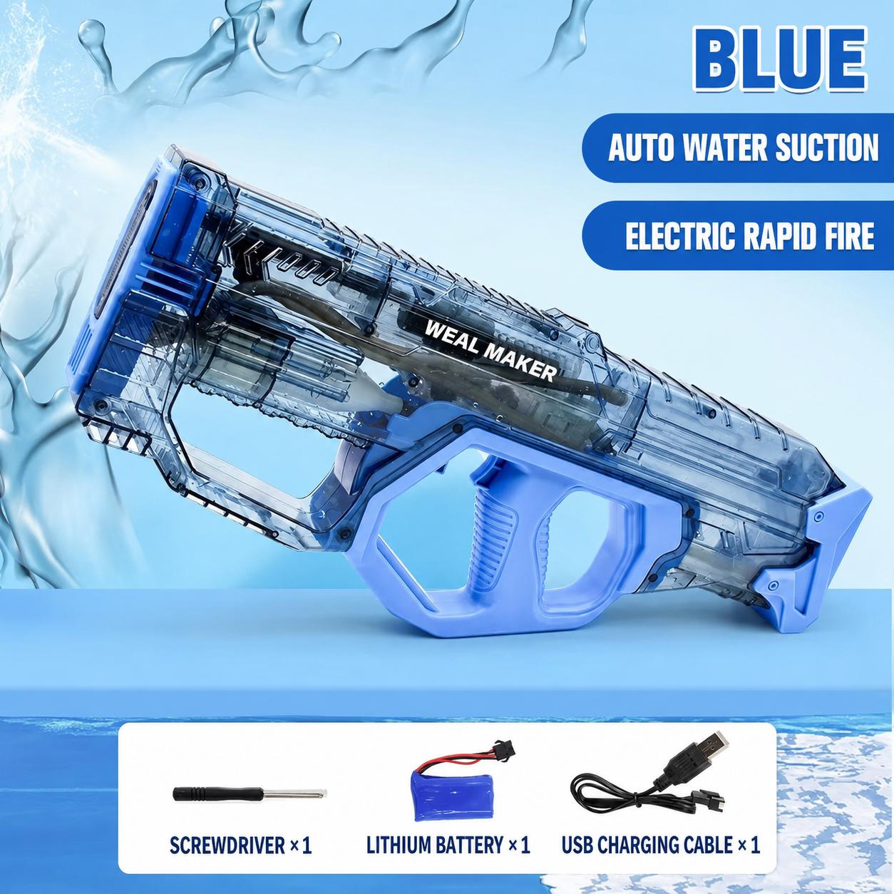 Electric Rapid-fire Water Gun Automatic Water Suction Large Capacity High Pressure Water Sprayerwatergunchildren s Toy синий