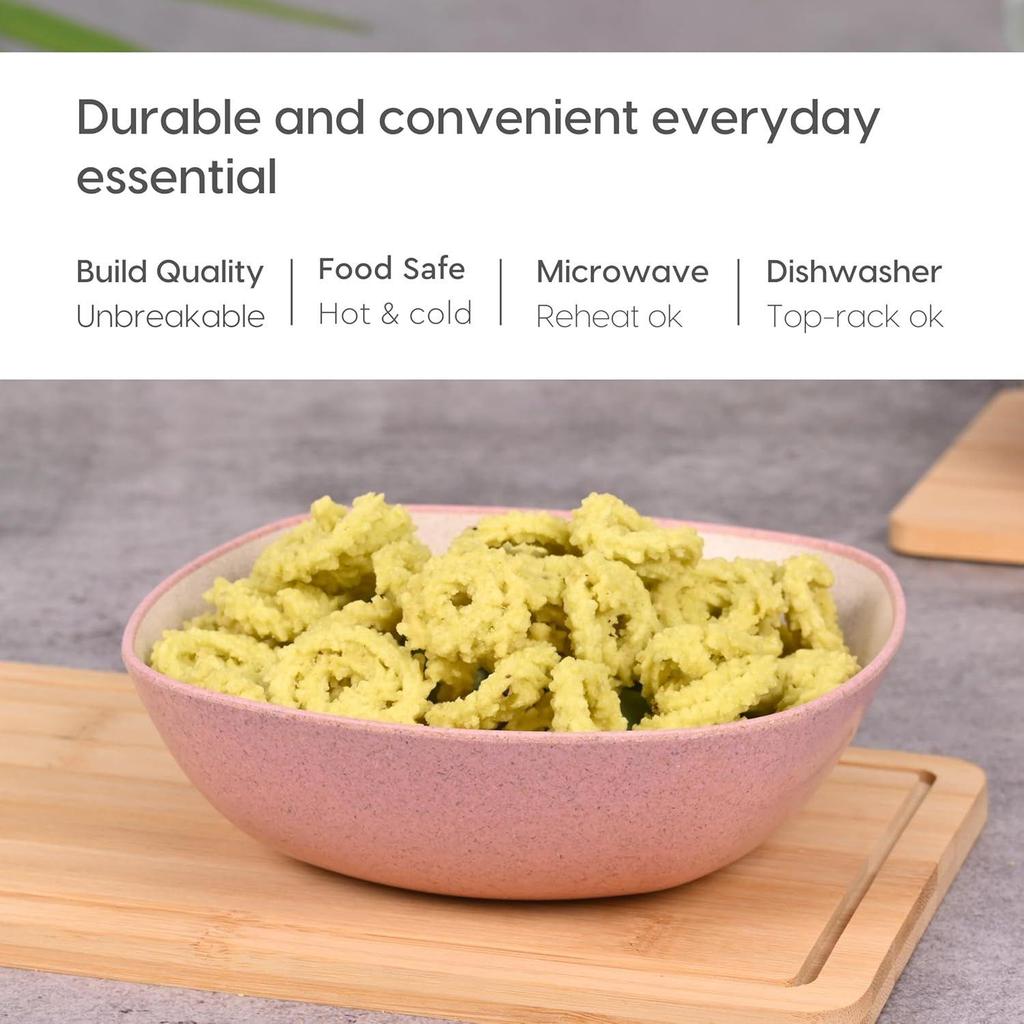 Set of 4 Earth-Friendly Multipurpose Bowls for Kitchen | 600 Ml | Made with Bamboo Fibers & Rice Husk | Microwave Safe Bow