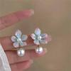 Pink Green Flower Dangle Earrings Imitation Pearl Ball Pendants Lovely Cute Plant Element Enamel Colorful Hanging Earrings