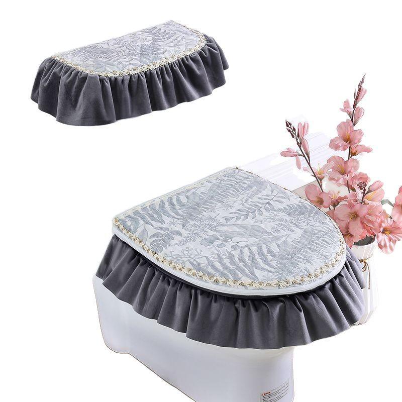 Universal European Style Double-Sided Toilet Seat Cover Set with Zippered Lace Fabric - All Seasons, Three-Piece Set.