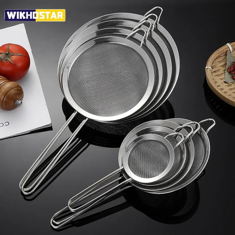 Sitko ze stali nierdzewnej z drobną siatką do oleju, cedzak do mąki, przesiewacz do herbaty, sitko kuchenne, narzędzie filtrujące, metalowy zestaw sitek, długi uchwyt