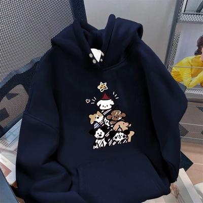 Woman Dog Printed Solid Color Hoodie Korean Loose Women's Hooded Sweatshirt Winter Casual Versatile Female Pullover Tops