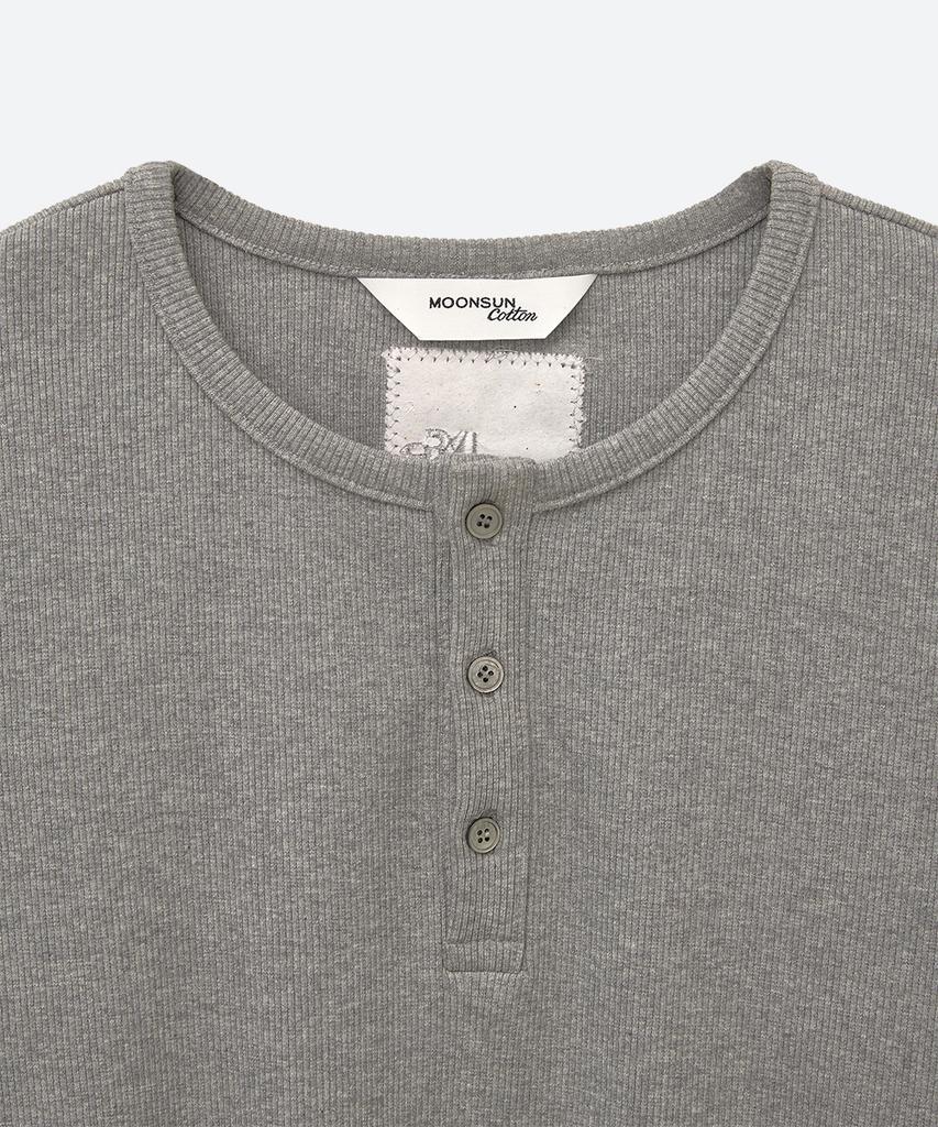 MOONSUN 02 M.C For Men, Henley Neck Ribbed T-Shirt / Gray