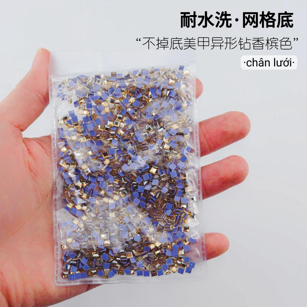 Mesh Bottom Nail Art Diamond, Champagne Special-Shaped Diamond, Small Size, No Bottom Nail Drill, Washable Flat Bottom Special-Shaped Whole Batch