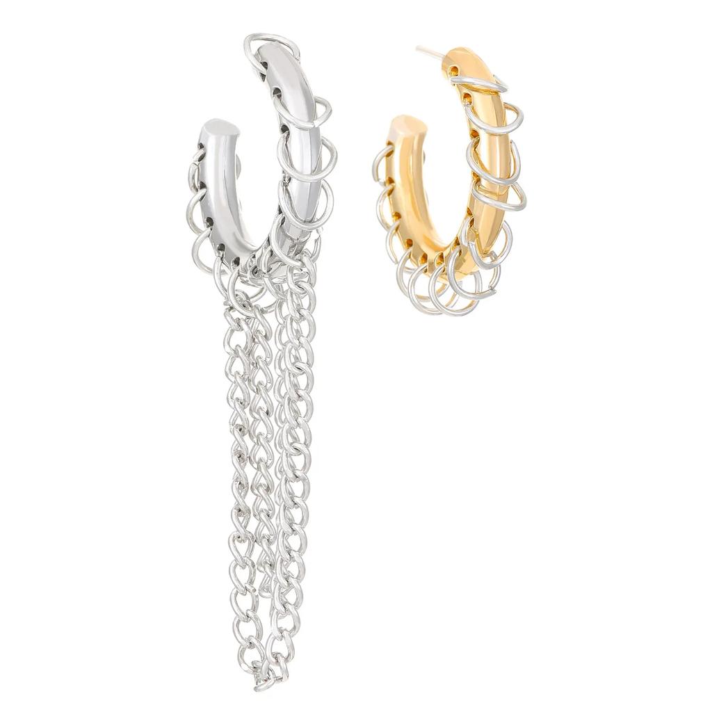 Damen Persönlichkeit Übertriebene Lange Ohrringe C-Form Kette Quaste Hängend Asymmetrische Piercing-Ohrringe Y2k Hiphop Zirkon