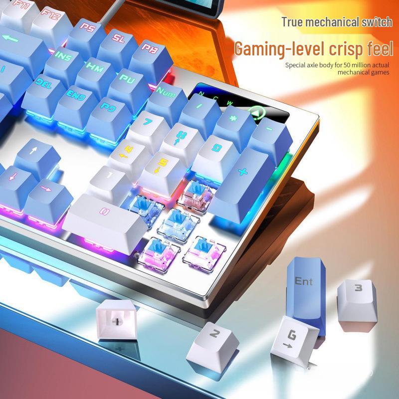 Silver Carving Mechanical Keyboard Set: 87/104 Keys, Blue/Black Clicky Switches, Mouse & Headset for Wired Esports Gaming