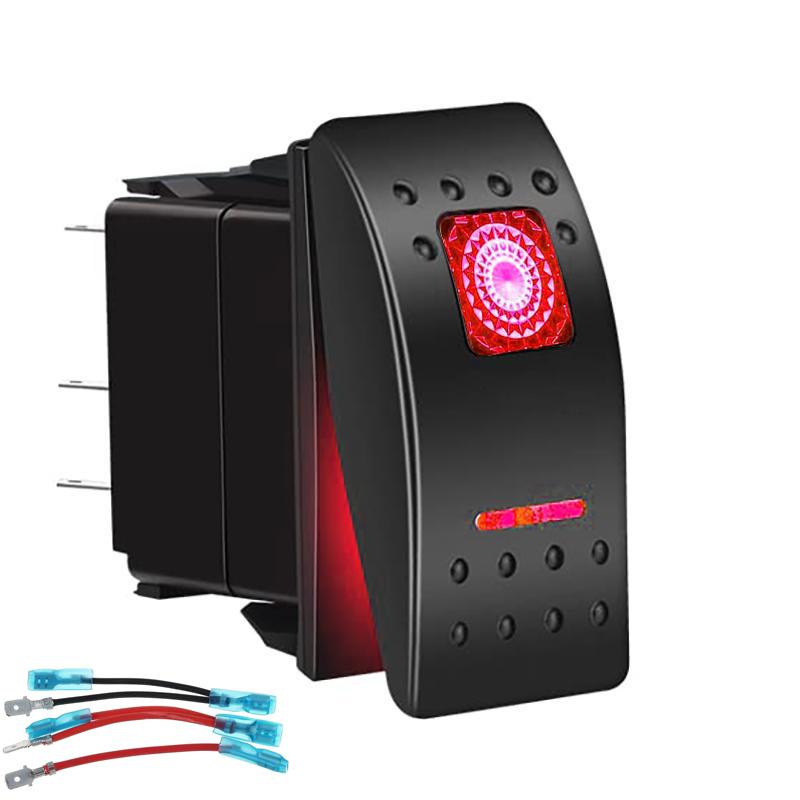 12V 24V Waterproof Marine Boat Rocker Switch Toggle 5 Pin SPST ON-Off Switch 12V/20A 24V/10A with LED Light for Car Truck Marine