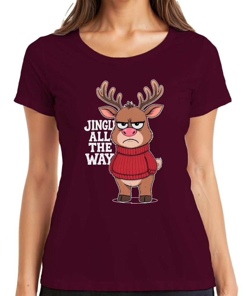 Jingle All The Way Funny Reindeer Christmas Sarcastic Retro Ladies TShirt