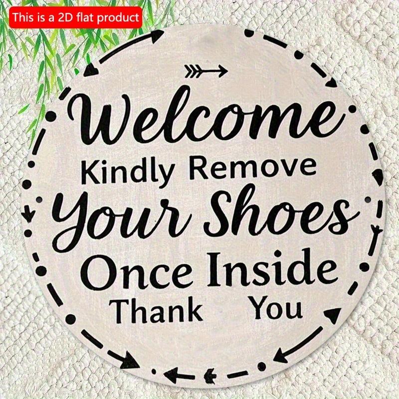 2d Flat 20*20cm, "Welcome, Please Take Off Your Shoes After Entering, Thank You" Circular Wooden Decoration, Suitable for Living Room, Cafe, Offices.