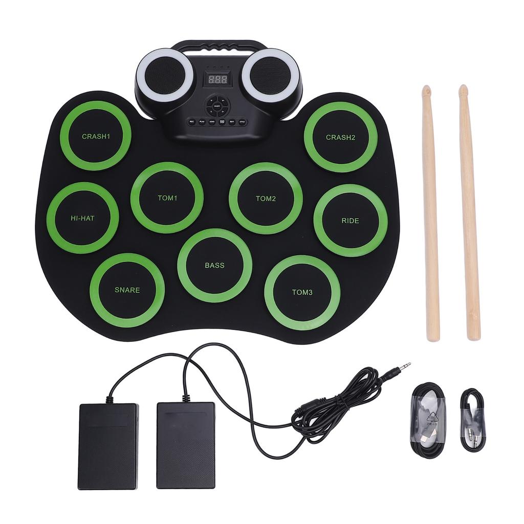 Kids Electric Drum Pad Set Roll Up 9 Drum Practice Pads Pedal and Sticks for Home