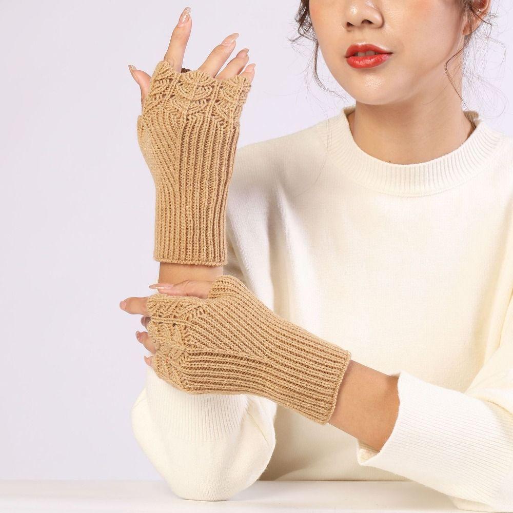 Hollow Out Knitted Gloves Vintage Fingerless Gloves All-Match Winter Wool Gloves  Autumn