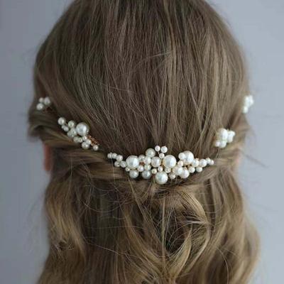 Luxury Flower Bride Hair Pins Silver Gold Wedding Headwear Tiara Imitation Pearl Pearl Hair Comb Headpiece