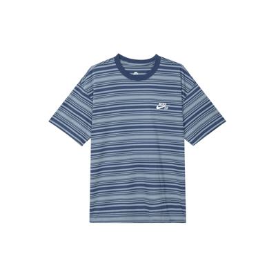 Sb All Over Print Striped Crew Neck Loose Short Sleeve T-Shirt Men Tops Slate-Blue FQ3712-493