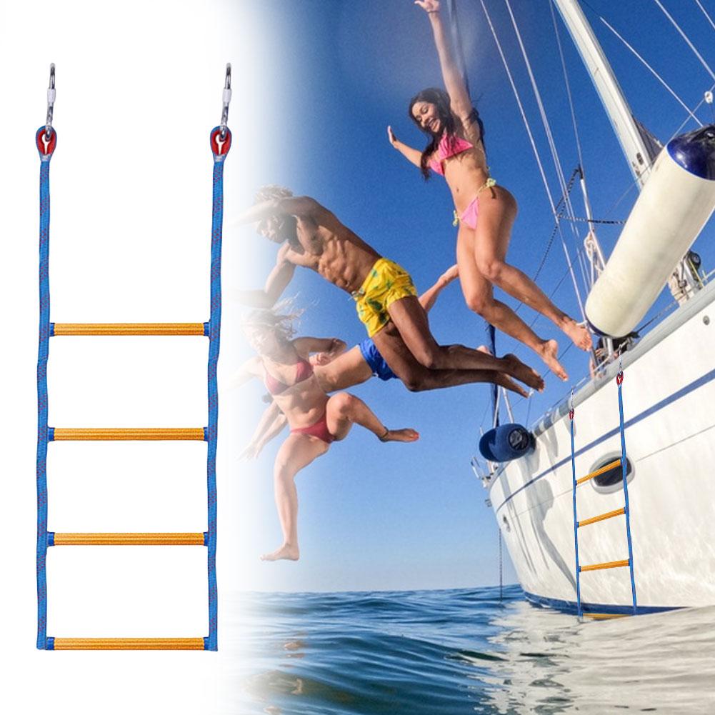 4 Step Heavy Duty Climbing Rope Folding Portable Rope Boarding Ladder Swim Ladder for Inflatable Boat Kayak Motorboat Canoeing