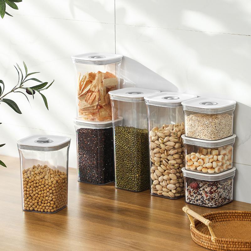 Square Hermetic Spices Candy Jars Kitchen Clear Food Storage Container Plastic Cereals Organizer Boxes Refrigerator Organizer