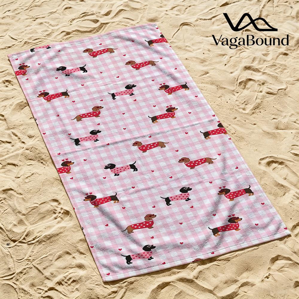 Dachshund Gingham Beach Towel Cartoon Quick Dry Microfiber Bath Towel for Swimming Surfing Camping Unisex Holiday