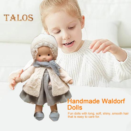 Păpușă Waldorf lucrată manual Haine elegante Păpuși tricotate expresie cu păr moale Cadou de păpușă vintage croșetată pentru prietenii familiei Călătorii în aer liber Decor acasă