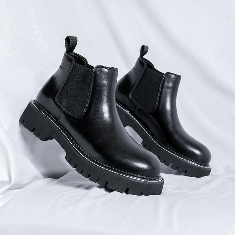 

2025 Ботинки челси мужские ботинки мартин черные британские на платформе сигаретные ботинки модные полусапожки 68006-R 38 чёрный