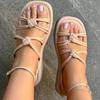Women Sandals Bohemian Style One Line Buckle Summer Sandals Flat Heels Shoes For Women Platform Weaving Beach Sandals Footwear