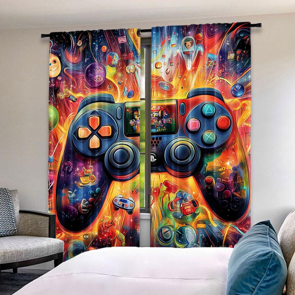 Satisfactory Game Room Curtains Video Gaming Theme Colorful Decor Playroom Home Apartment Bedroom Living Set Of 2 Made Polyester