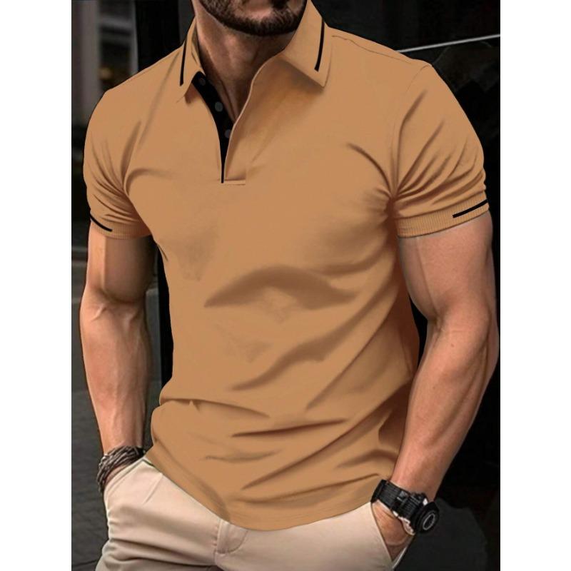 Polo casual sportiva da uomo in jacquard con colletto rovesciato e maniche corte
