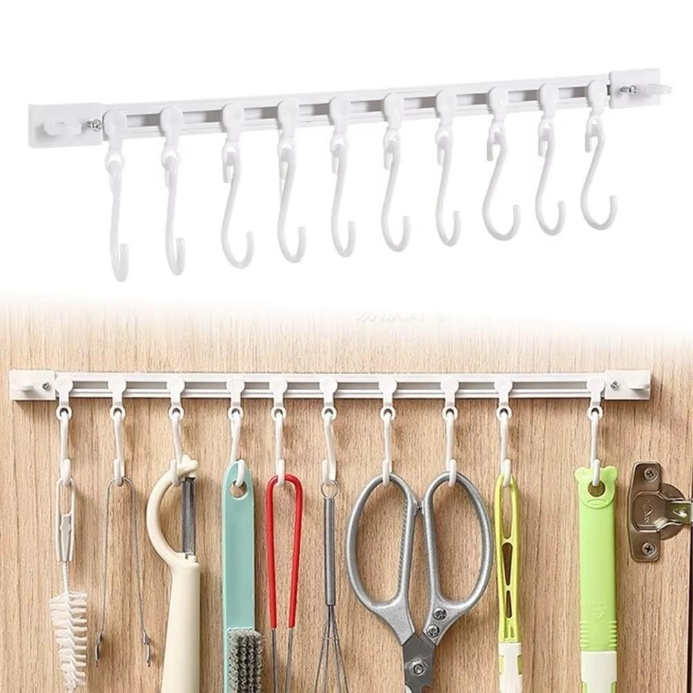 No Punching Storage Rack Hook Sliding Rail Cabinet Hook Organizer  Kitchen Storage