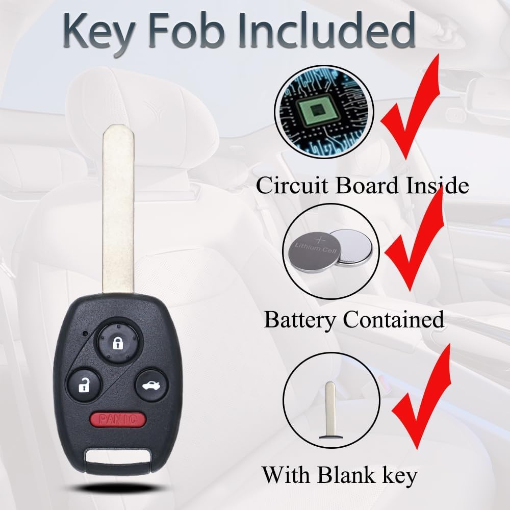 Key Fob Fits for Honda Accord 2008 2009 2010 2011 2012 (Sedan Only) / Pilot 2009 2010 2011 2012 2013 2014 2015 KR55WK49308 Remote Control Head Key