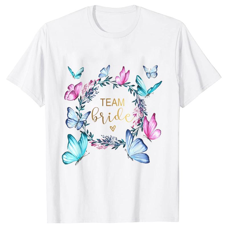 Fashion Bridal Wedding Party T-shirt Team Bride Bridesmaid Shirts Unisex’s Bachelorette Single Farewell Party Flower Wreath Tees
