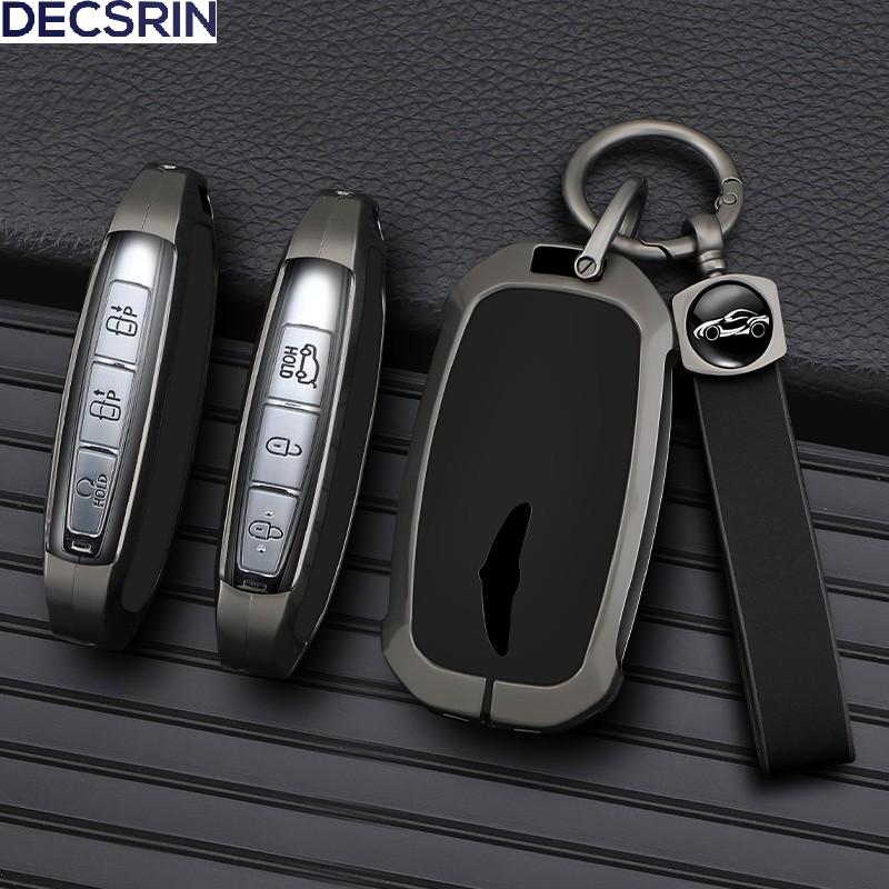 New Zinc Alloy+Leather Car Key Case Cover Shell Fob For Genesis G80 G70 G90 G90Rs4 Gv60 Gv80 Car Accesories