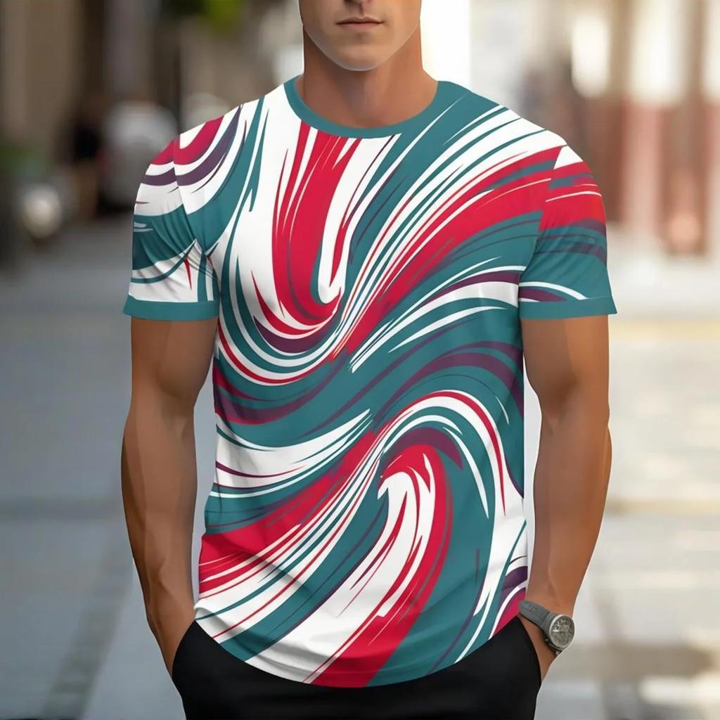 Men's New 3D T-shirt Crew Neck Short Sleeve Casual Top Breathable Cool-Feel Fabric Tagless Skin-Friendly Design
