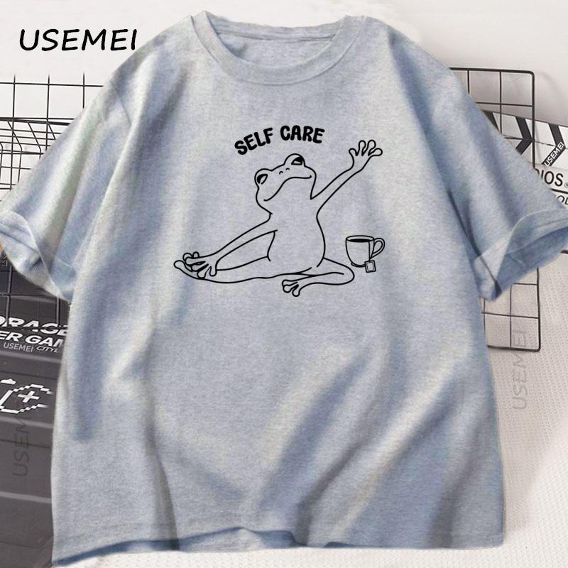 Retro Frog Self Care Tshirt Funny Cute Frog Tshirt Casual Cotton Short Sleeve Frog Lover Gift Positive Unisextal Health T Shirt
