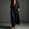 European and American women's clothing spring and summer new cotton and linen simple and elegant solid color short-sleeved lapel dress