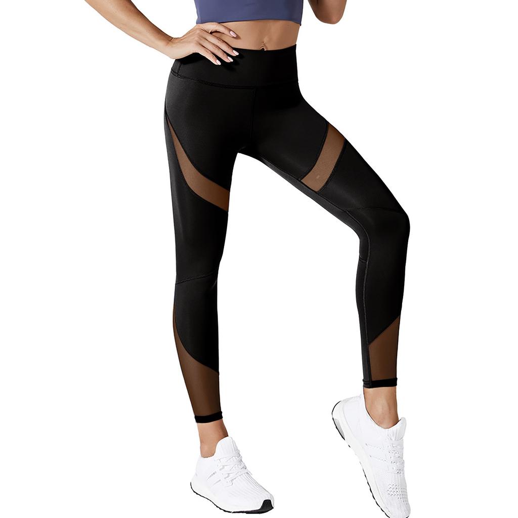 Women's Yoga Pants Peach Hip Pants High Waist Mesh Spliced Elastic Sports Tight Pants Lifting Hip Fitness Pants