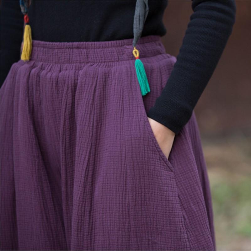 Johnature Women Vintage Winter Pants Warm Solid Color Elastic Waist Trousers Loose Pockets Female Pants