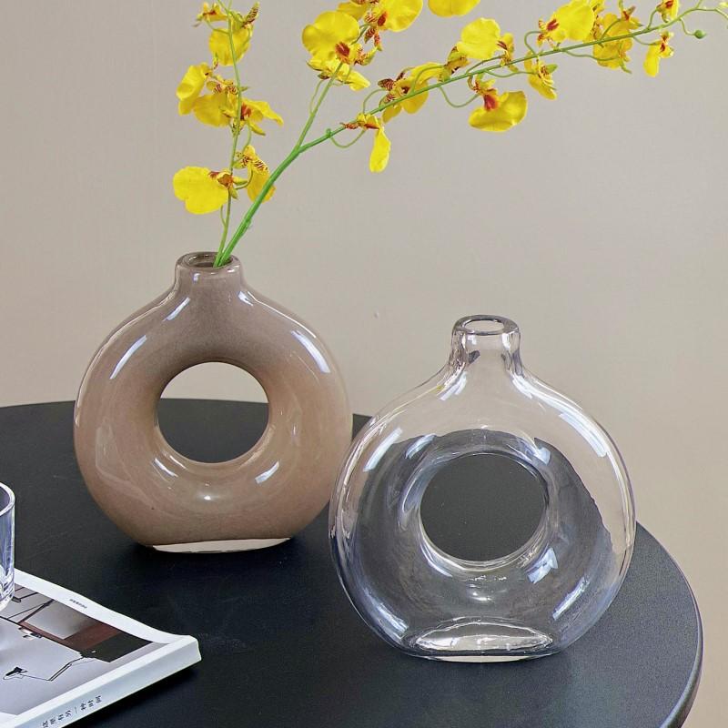 Glass Vase Geometric Hollow Circles Flower Vase Hydroponics Terrarium Doughnut Flower Arrangement Home Decoration Accessories