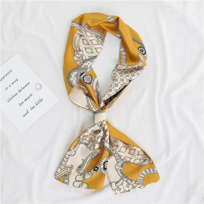 Korean Version of Spring and Summer Long Silk Scarves, Small Scarves, Scarves, Women's Versatile Printing Thin and Narrow Headbands Are Very Good Yao