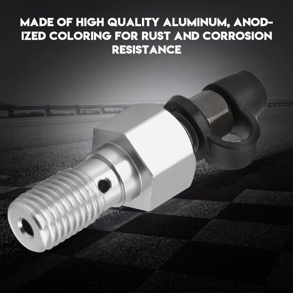 Banjo Bolt-Qiilu M10x1.25mm Motorcycle Brake Master Cylinder Caliper Bleed Screw Nipple Banjo Bolt + Dust Cap Universal (Silver)