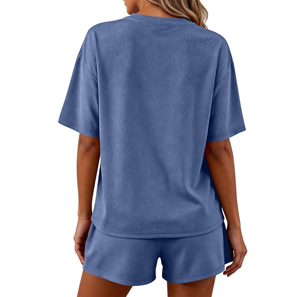 Women's 2-Piece Fashionable Casual Loose-Fit Short-Sleeve Top And Shorts Set
