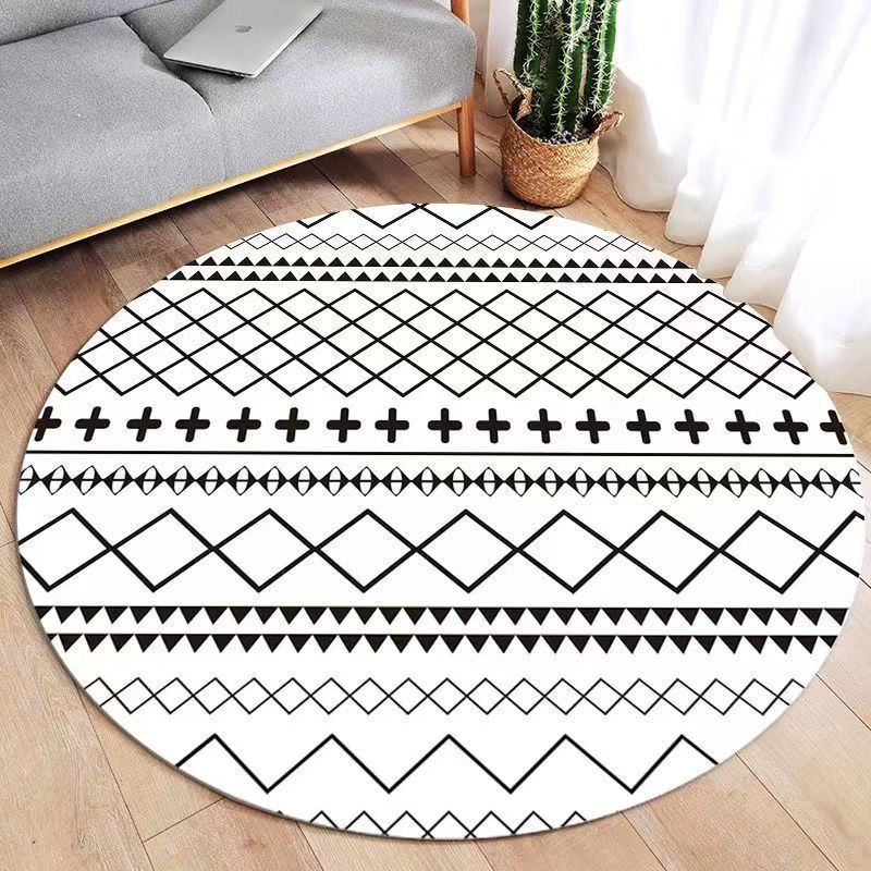 Round Geometric Pattern Carpet Diamond Line Circle Stripes Design Mat Modern Minimalist Home Decor Rug for Living Room Bedroom