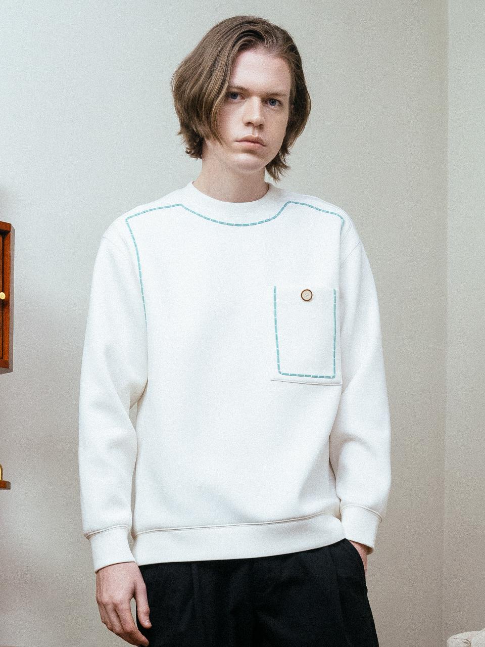 Custom Us Volume Stitch Line Oversized Sweatshirt Cxs24Skmt301 Ivy Ivory/M