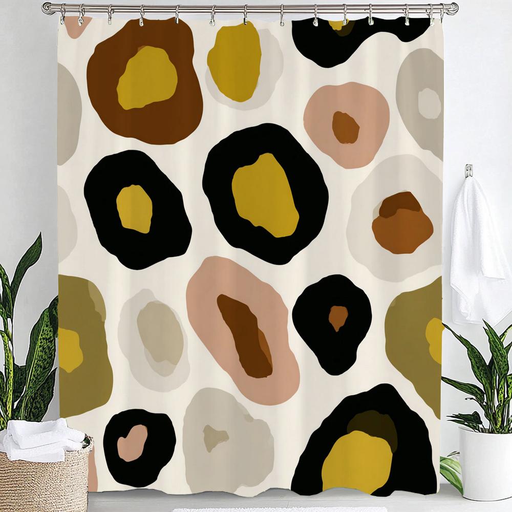 1pc Modern Minimalist Color Dot Pattern Shower Curtain,Bathroom Decorative Curtain, Printed Fabric Home Curtain with Hooks