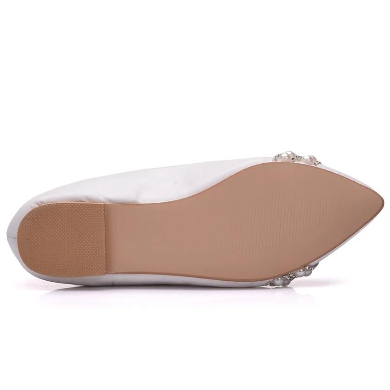  Fashion White Crystal Queen Woman Flats Wedding Shoes Women's Pearl Rhinestone Beaded Anklet Bridesmaid Shoes Sneaker