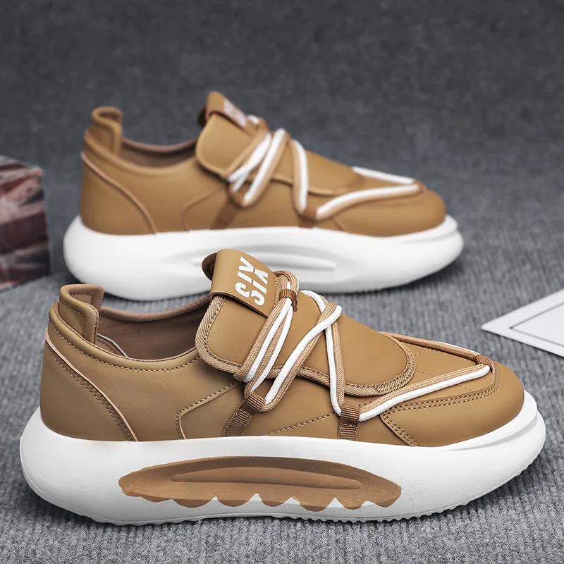Autum New Leather Men Chunky Sneaker Designer Casual Running Shoes Fashion Street Wear Microfiber Leather Slip on Workout Shoes